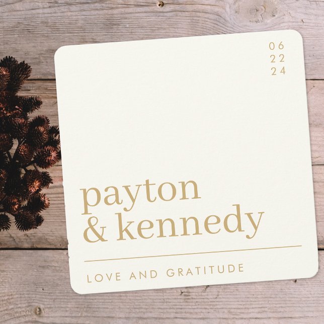 Elegant Simple Stylish Cream And Gold Chic Square Thank You Card (Creator Uploaded)