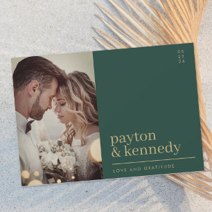 Elegant Simple Stylish Emerald Green Gold Photo Thank You Card