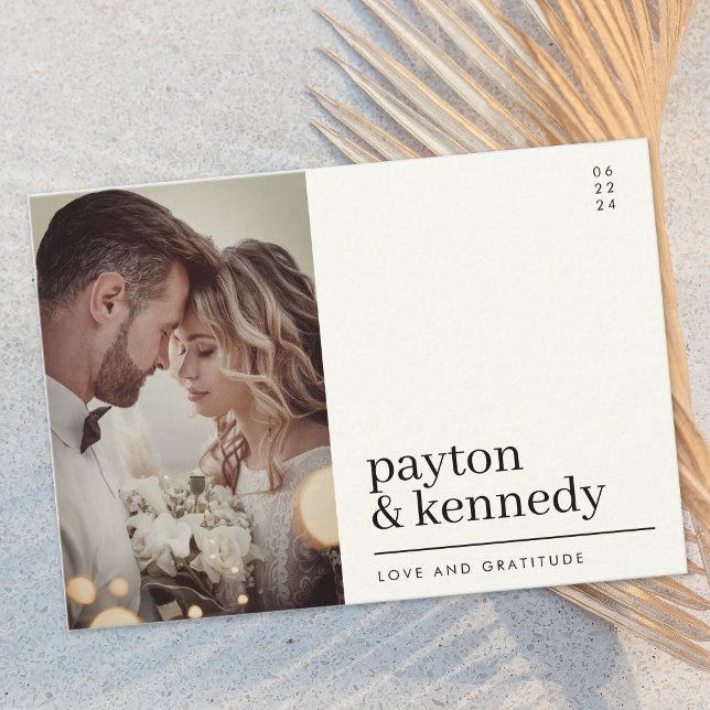 Elegant Simple Stylish White and Black Chic Photo Thank You Card (Creator Uploaded)