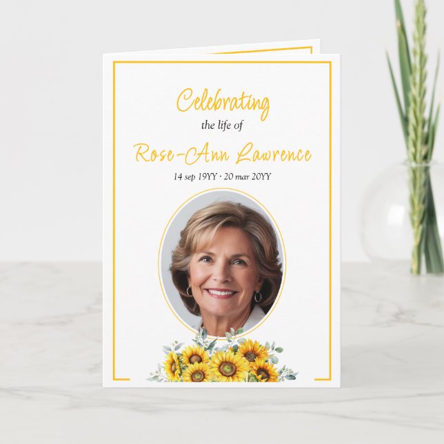Elegant simple sunflower funeral folded programme (Front)