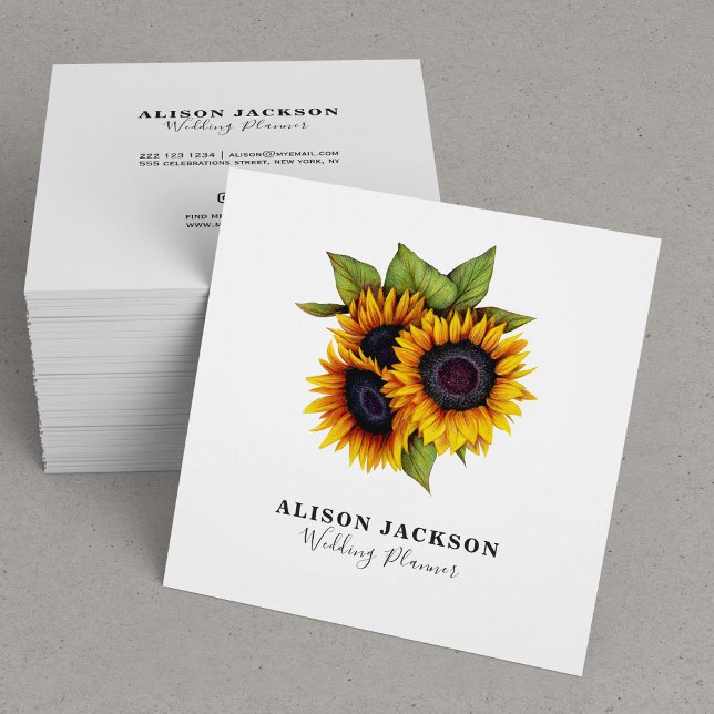 Elegant simple sunflowers bouquet wedding planner square business card (Creator Uploaded)