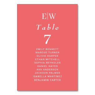Elegant Simple Sunset Coral with Monogram Wedding Table Number