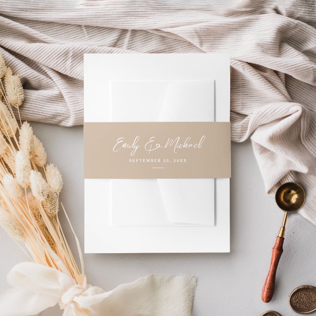 Elegant Simple Taupe Minimal Script Wedding Invitation Belly Band (Creator Uploaded)