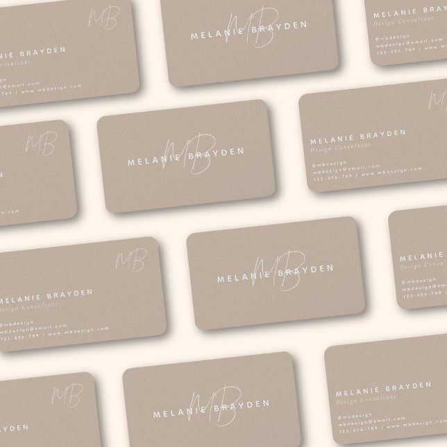 Elegant Simple Taupe Minimalist Two Monogram Business Card (Creator Uploaded)
