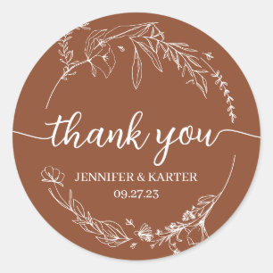 Elegant Simple Terracotta Floral Wreath Thank You Classic Round Sticker