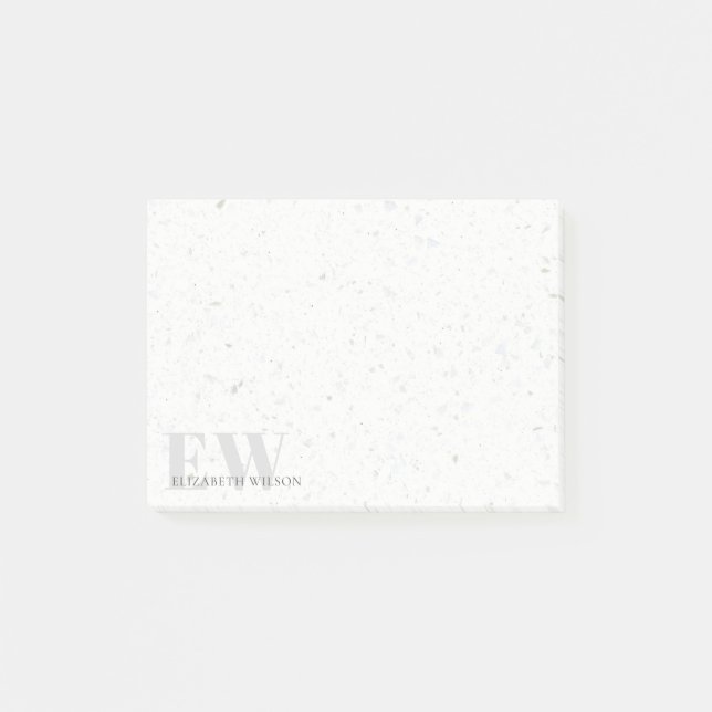 Elegant Simple Terrazzo Stone Grey Name Monogram Post-it Notes (Front)