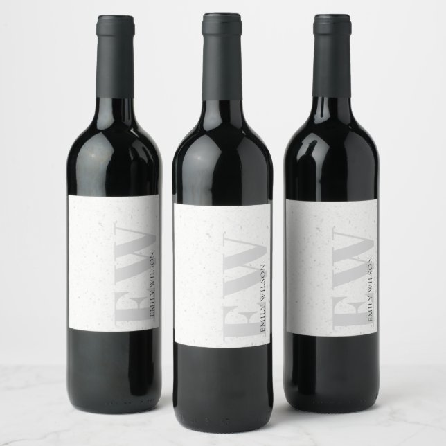 Elegant Simple Terrazzo Stone Grey Name Monogram Wine Label (Bottles)