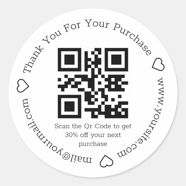 elegant simple  thank you business qr code  classic round sticker (Front)