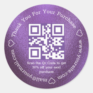 elegant simple thank you business qr code purple classic round sticker