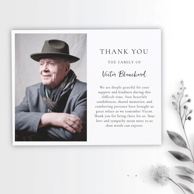 Elegant & Simple Thank You Funeral Photo  Card (Creator Uploaded)
