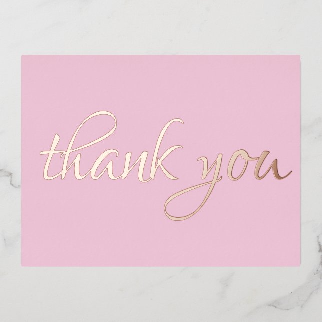 Elegant Simple Thank You Pink Gold Foil Invitation Postcard (Front)