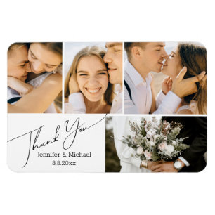 elegant simple thank you,wedding 4 photos collage magnet
