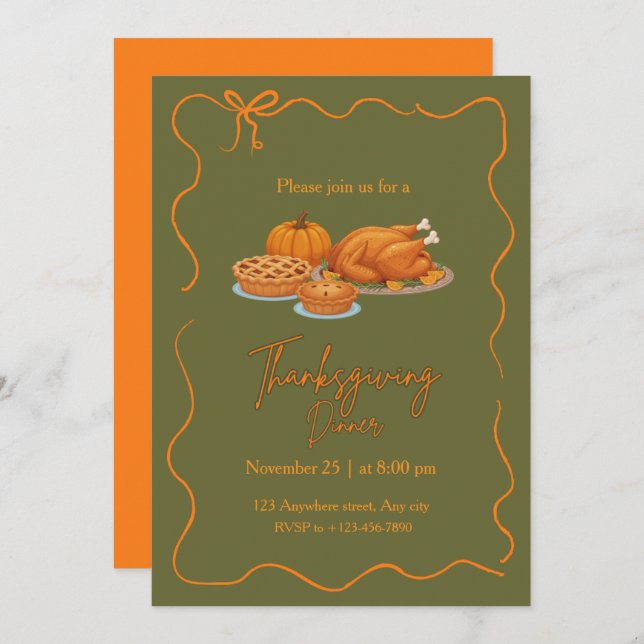 Elegant Simple Thanksgiving Dinner Invitation (Front/Back)