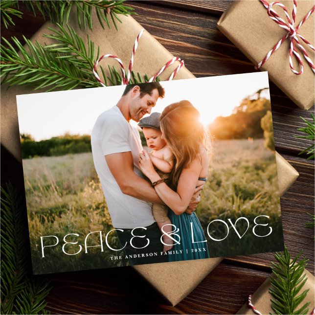 Elegant Simple Type Peace & Love Photo Holiday Card (Creator Uploaded)