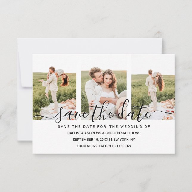 Elegant Simple Typography Couple Photo Collage Save The Date (Front)