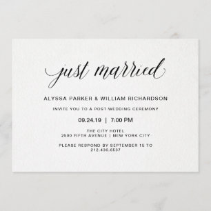 Elegant Simple Typography Just Married Celebration Invitation
