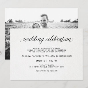 Elegant Simple Typography Photo on Back Wedding Invitation