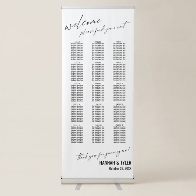 Elegant Simple Typography Seating Chart 150 Names Retractable Banner (Front)