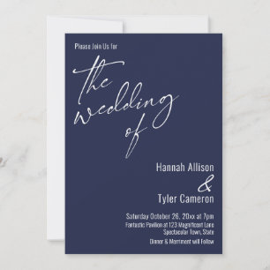 Elegant Simple Typography The Wedding Of Navy Blue Invitation