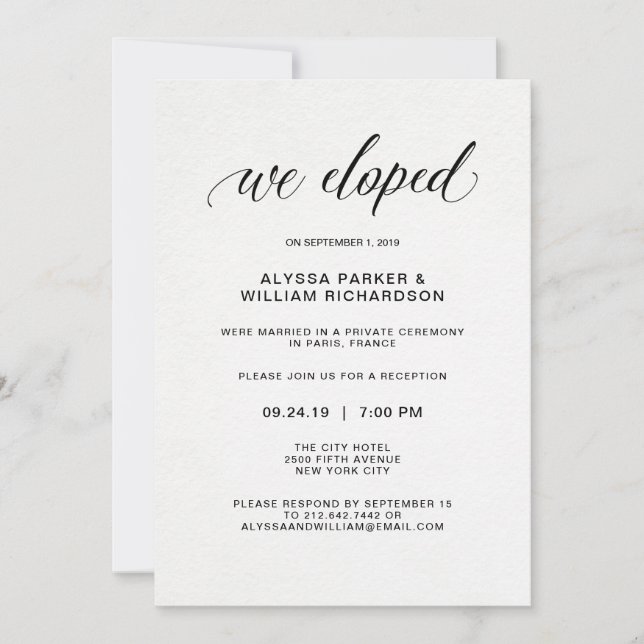Elegant Simple Typography We Eloped | Reception Invitation (Front)
