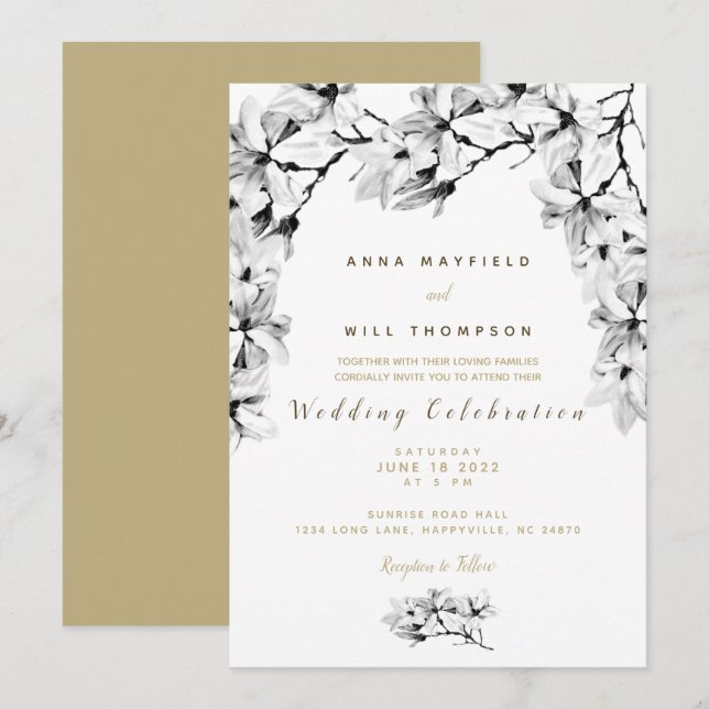 Elegant Simple Unique Floral Wedding Invitation (Front/Back)