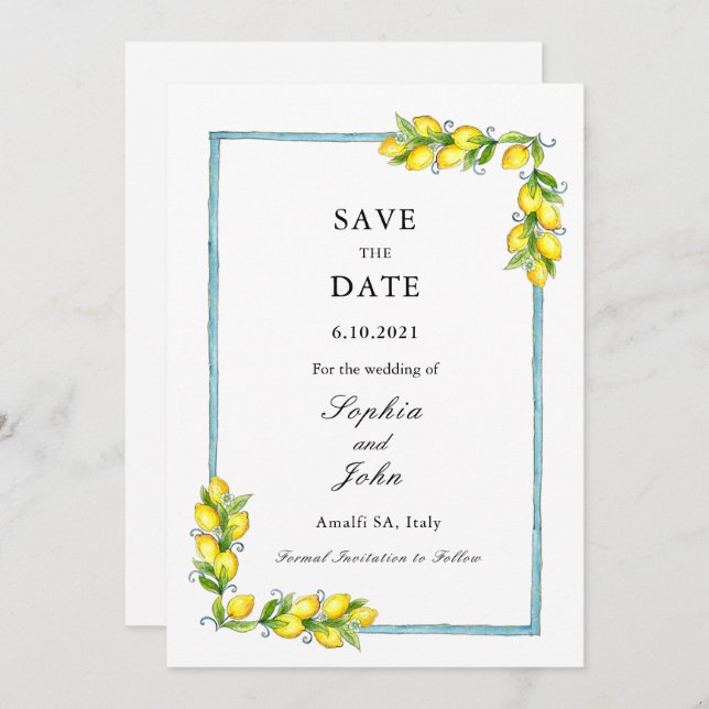 Elegant simple Vintage Lemons save the date (Front/Back)
