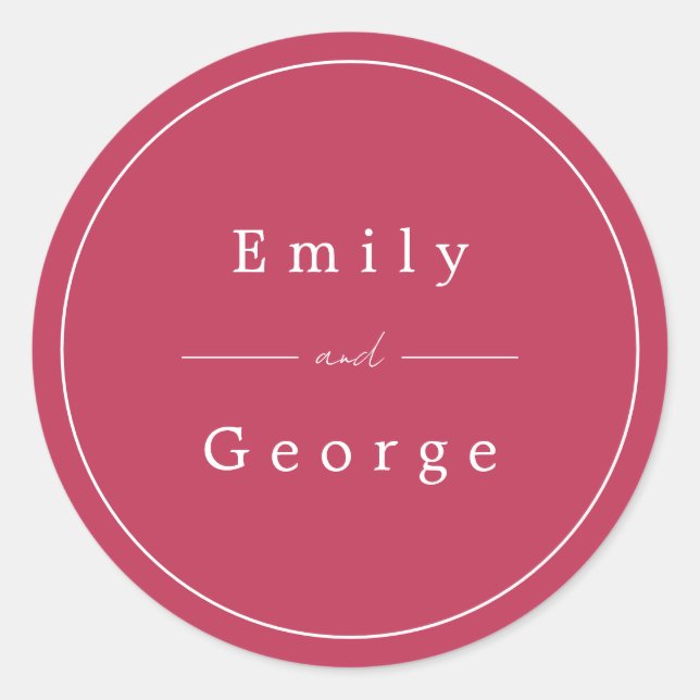 Elegant Simple Viva Magenta Modern Trendy Wedding Classic Round Sticker (Front)