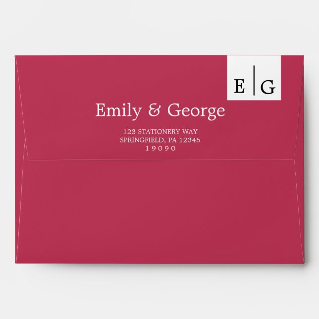 Elegant Simple Viva Magenta Monogram Chic Wedding Envelope (Back (Top Flap))