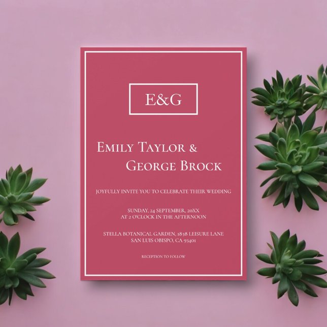 Elegant Simple Viva Magenta Monogram Frame Wedding Invitation (Creator Uploaded)