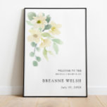 Elegant Simple Watercolor Bridal Shower Welcome Poster<br><div class="desc">Welcome bridal shower guests of honour to your elegant minimal pre-wedding bridal shower with this simple and chic and budget-friendly watercolor floral welcome sign poster,  featuring a beautiful arrangement of white flowers and green foliage on a subtle,  fully customisable background.</div>
