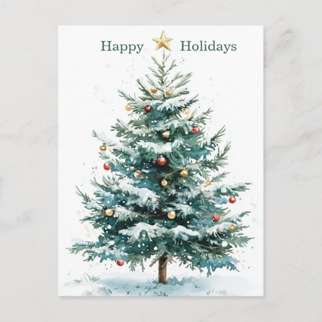 Elegant Simple Watercolor Christmas Tree Custom Holiday Postcard (Front)