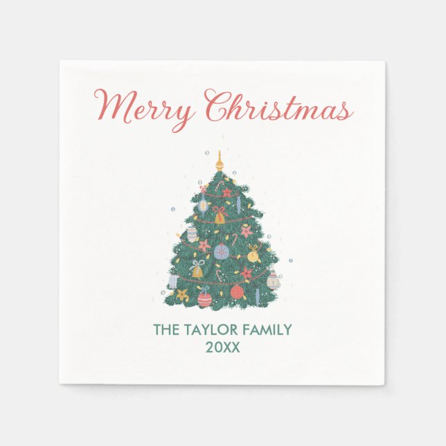 Elegant Simple Watercolor Christmas Tree Ornaments Napkin (Front)