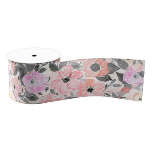 Elegant simple watercolor floral grosgrain ribbon