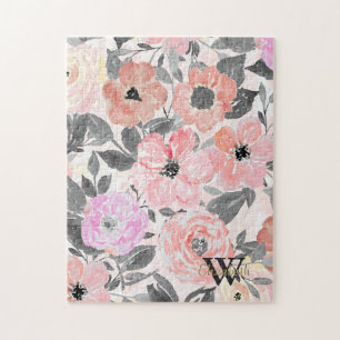 Elegant simple watercolor floral jigsaw puzzle