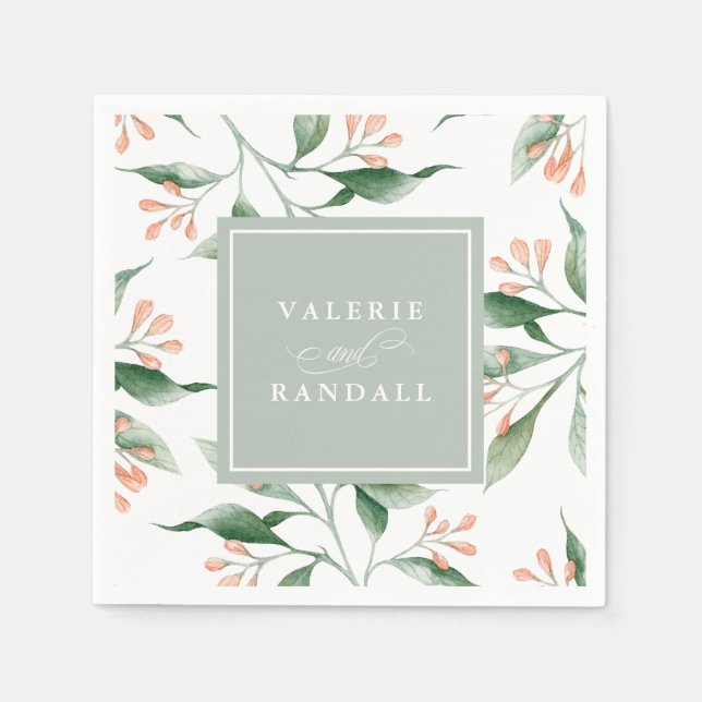 Elegant Simple Watercolor Floral Wedding Napkin (Front)