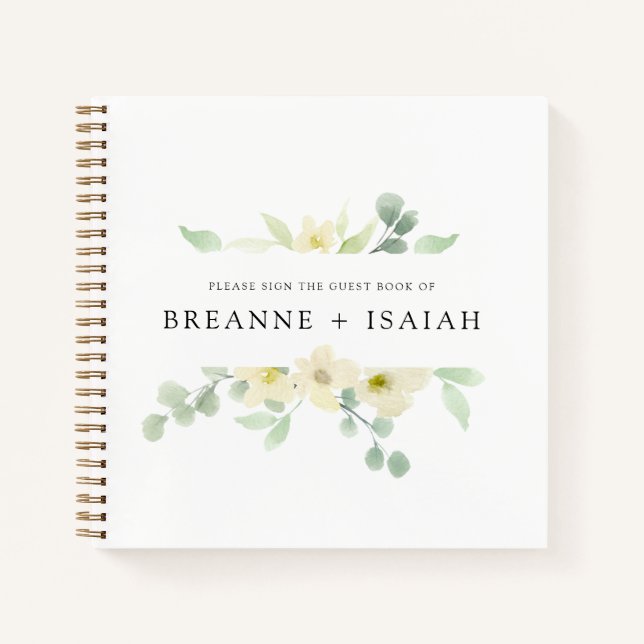 Elegant Simple Watercolor Greenery Guest Book (Front)