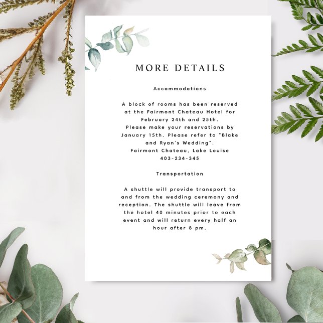 Elegant, Simple Watercolor Greenery MoredDetails Enclosure Card (Creator Uploaded)
