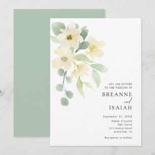 Elegant Simple Watercolor Greenery Wedding Invitation