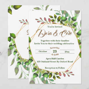 Elegant Simple Watercolor Greenery Wedding Invitation