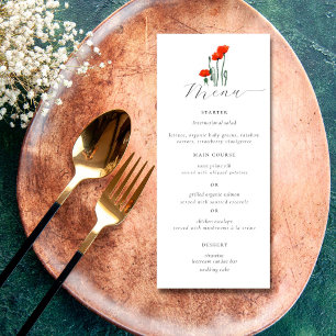 Elegant Simple Watercolor Red Poppy Floral Wedding Menu
