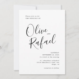Elegant Simple Wedding Black calligraphy Invitation