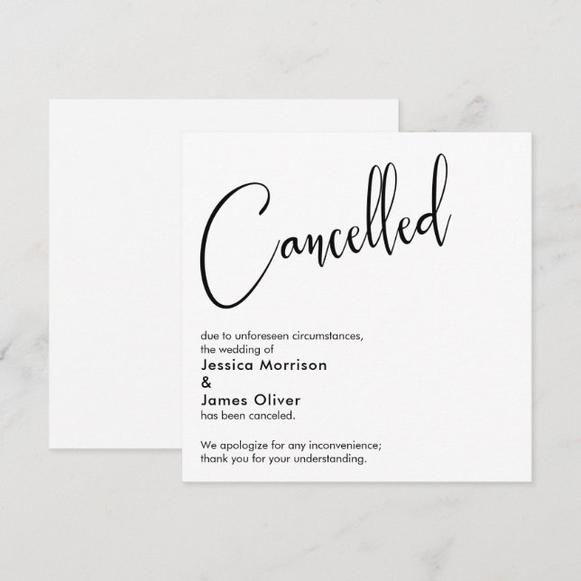 Elegant, Simple Wedding Cancelled Announcement (Front/Back)