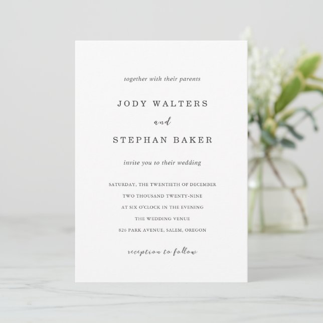 Elegant Simple Wedding Invitation (Standing Front)