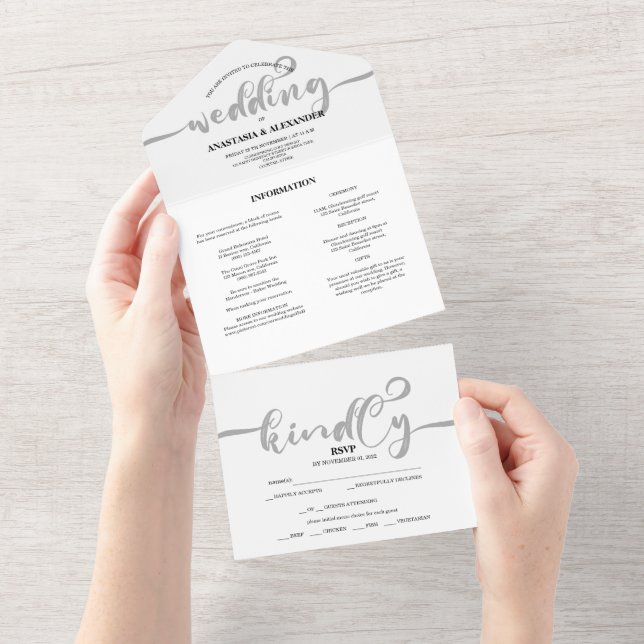 Elegant simple wedding invitation/rsvp/details. all in one invitation (Tearaway)