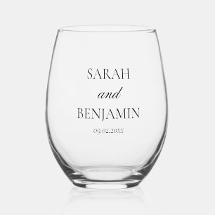 Elegant Simple Wedding Keepsake Gift Stemless Wine Glass