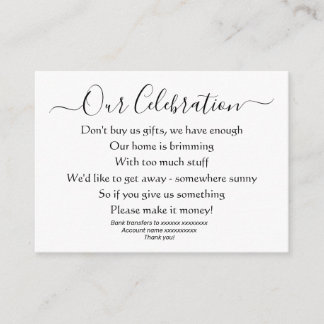 Elegant Simple Wedding No Gifts Money Poem Enclosure Card