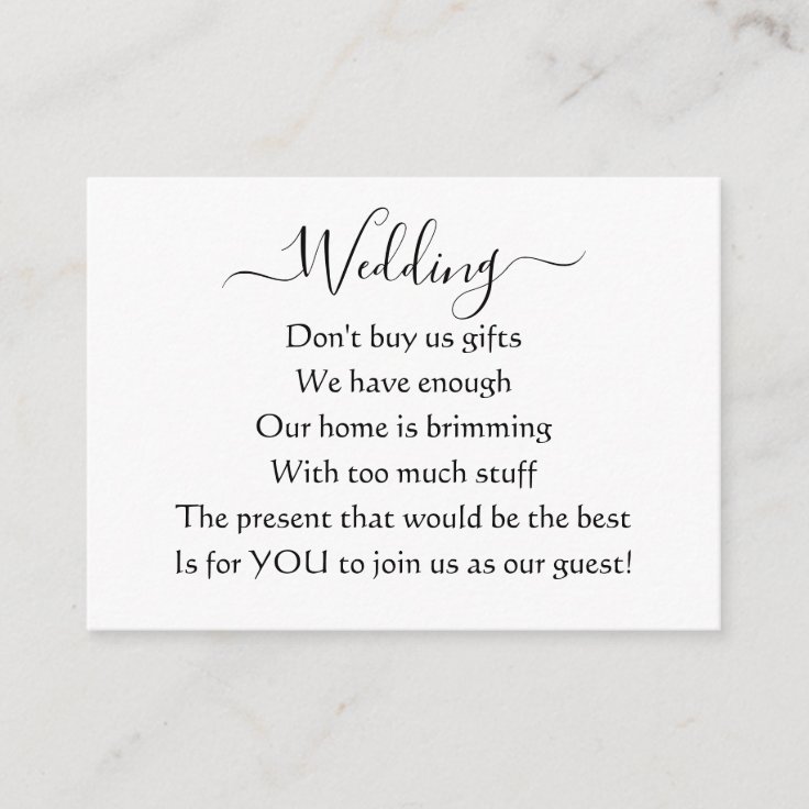 Elegant Simple Wedding No Gifts Poem Enclosure Card Zazzle