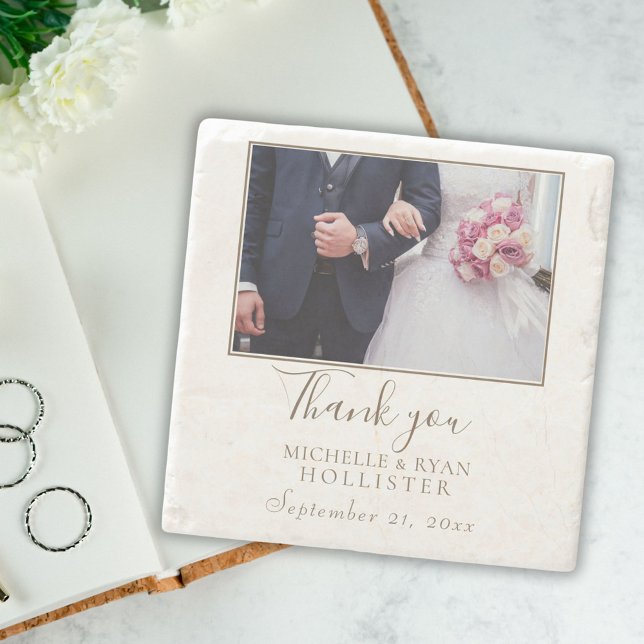 Elegant Simple Wedding Photo Favour  Stone Coaster (Creator Uploaded)