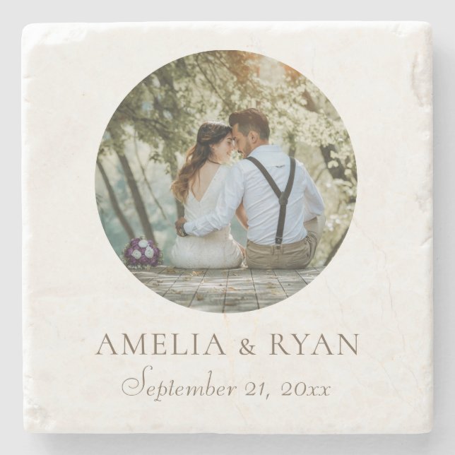 Elegant Simple Wedding Photo Favour  Stone Coaster (Front)