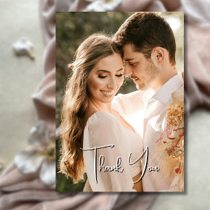 Elegant Simple Wedding Photo Terracotta Back Thank You Card